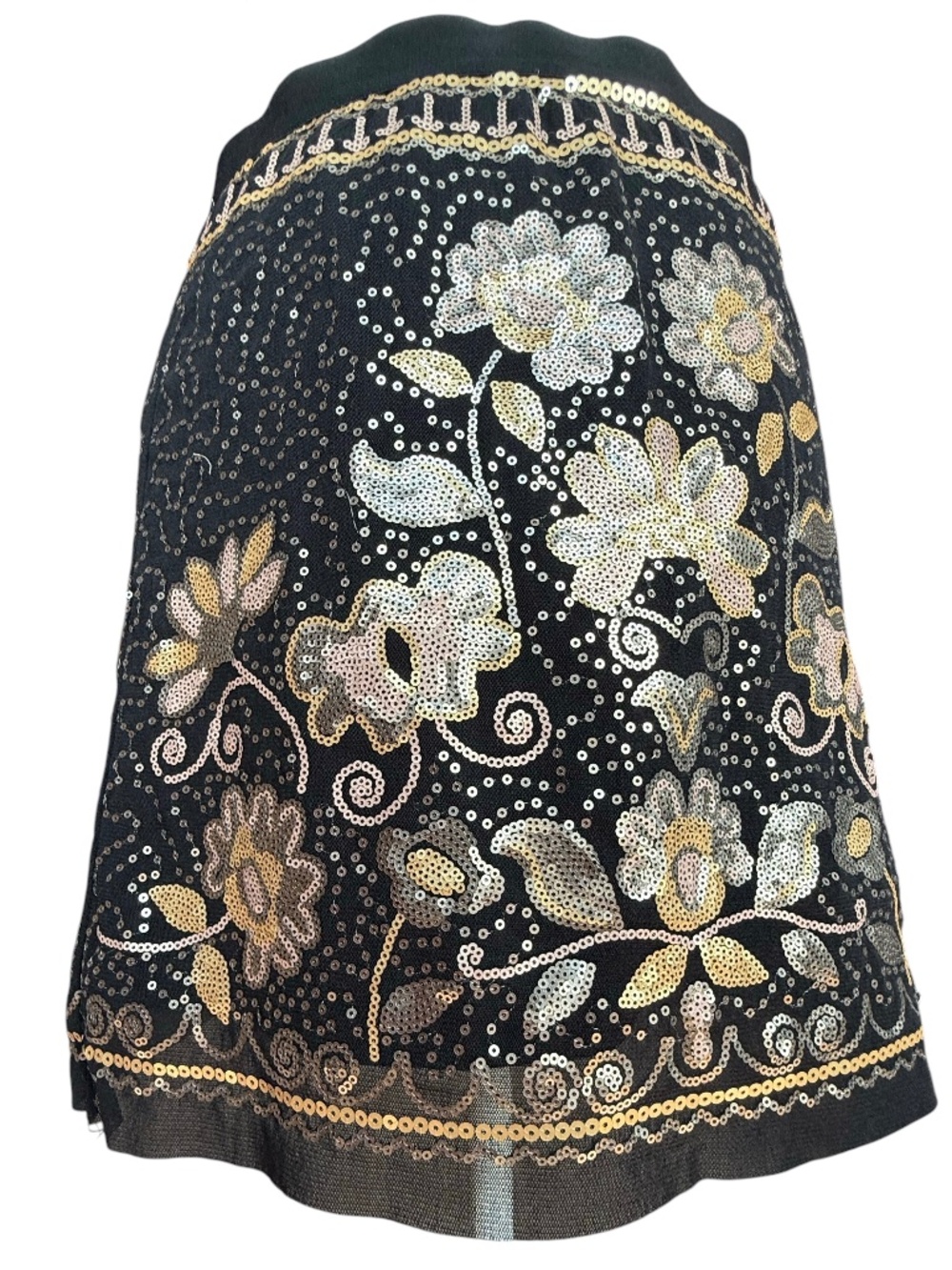 NWT Chelsea & Violet Black Mini Skirt with Gold Floral Sequins Sz M